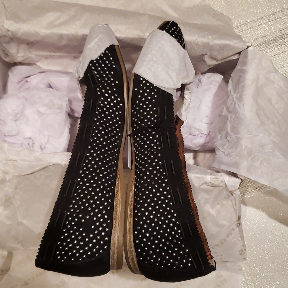 Tamaris NEW Ballerinas Flats Metallic Studs Shoe BLACK Suede Leather Womens 7.5 - Picture 14 of 17